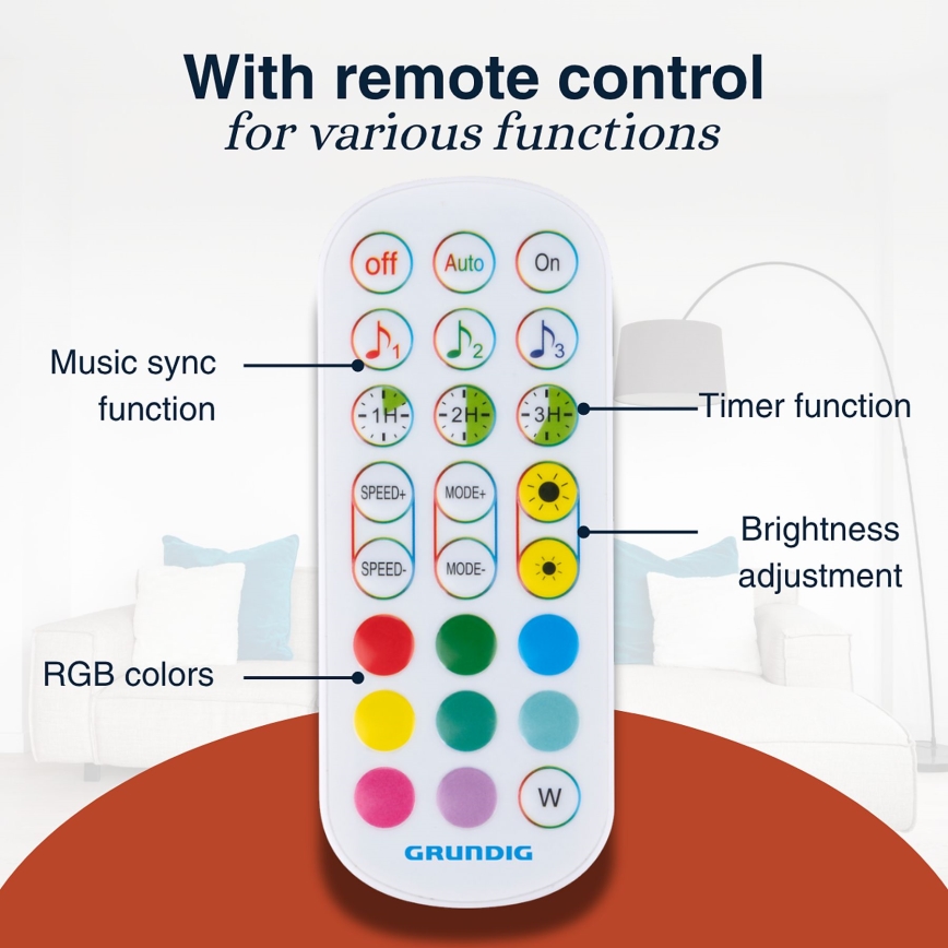 Grundig - RGBW Dimmable LED Floor Lamp, 6W, 230V + Remote Control