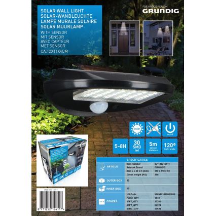 Grundig - SET 2x LED Solar wall light with sensor LED/3,2V 600 mAh