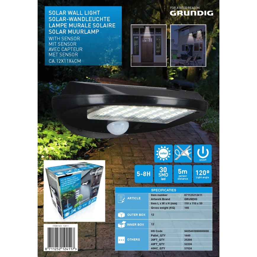 Grundig - SET 2x LED Solar wall light with sensor LED/3,2V 600 mAh