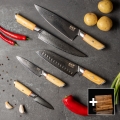 Gudaro - 5-piece HIKARI Damascus kitchen knife set with magnetic holder