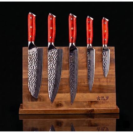 Gudaro - 5-Piece MIYABI Damascus Kitchen Knife Set + Magnetic Knife Holder