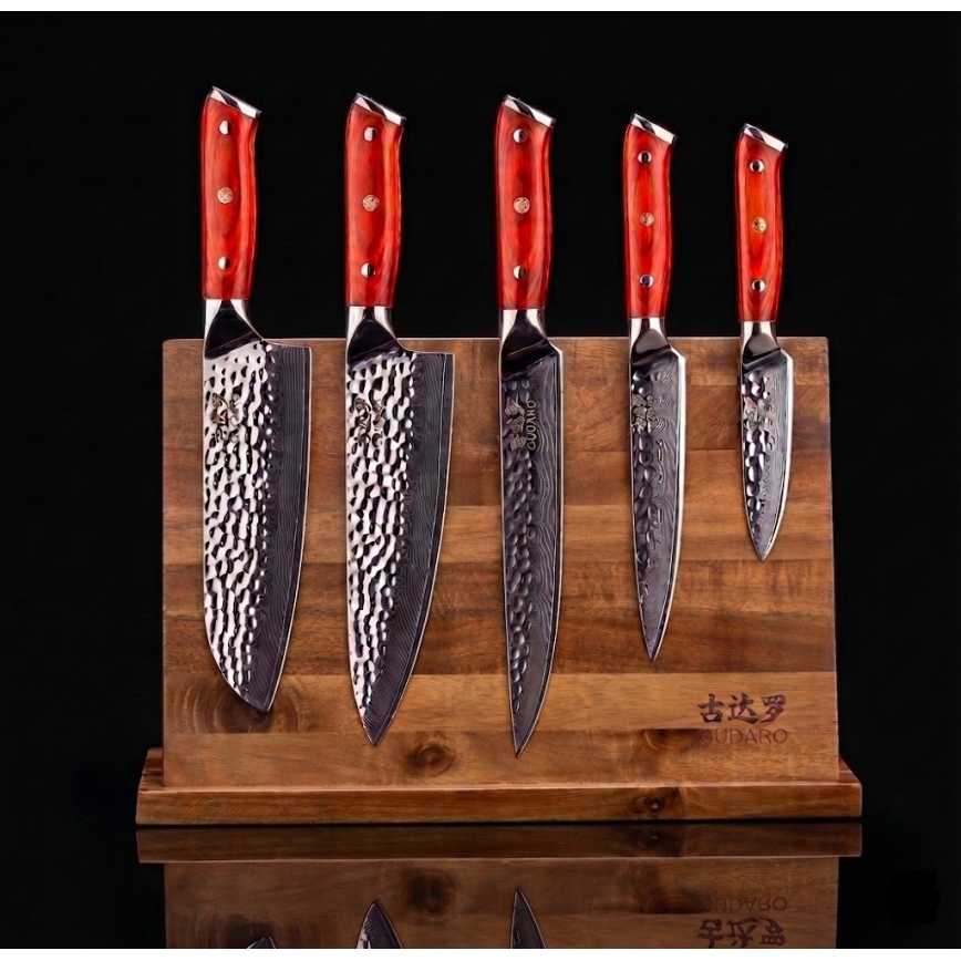 Gudaro - 5-Piece MIYABI Damascus Kitchen Knife Set + Magnetic Knife Holder