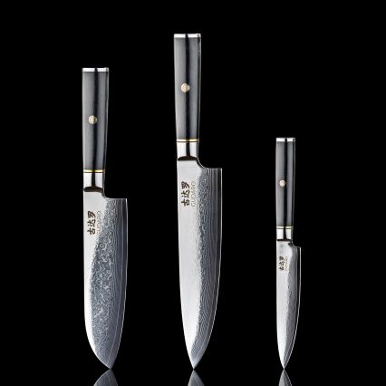 Gudaro - AKIRO 3-piece Damascus Kitchen Knife Set + Magnetic Knife Holder
