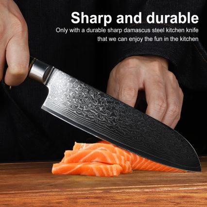 Gudaro - AKIRO 7 Damascus Santoku kitchen knife, 67-layer steel, 17.5 cm length, black