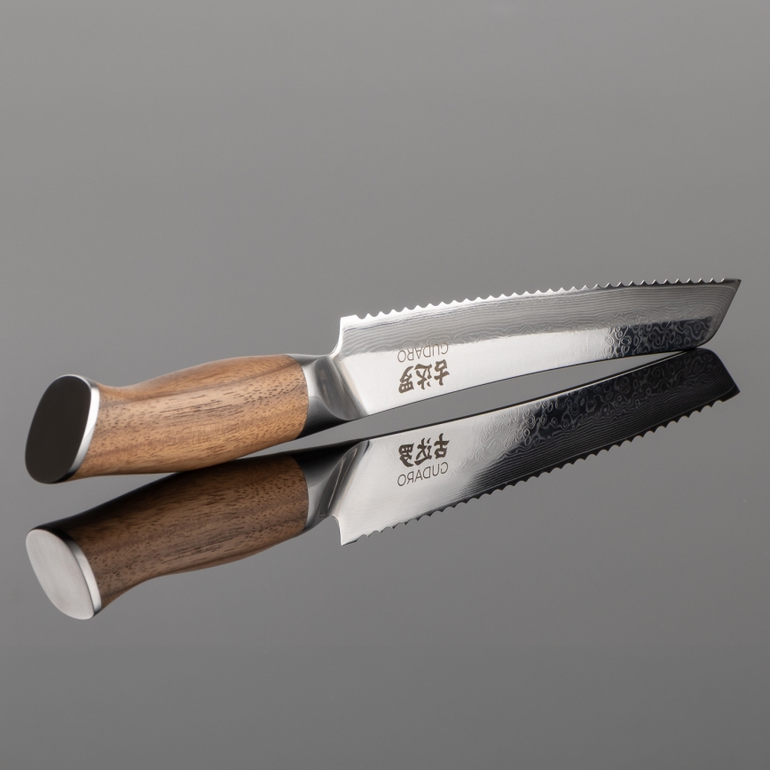 Gudaro - TAKUMI 8 Damascus bread knife, 67-layer steel, 20 cm blade, walnut handle