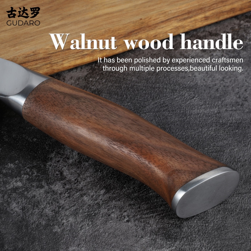 Gudaro - TAKUMI 7 Damascus Santoku Kitchen Knife, 67-layer steel, 17.5 cm blade, walnut handle