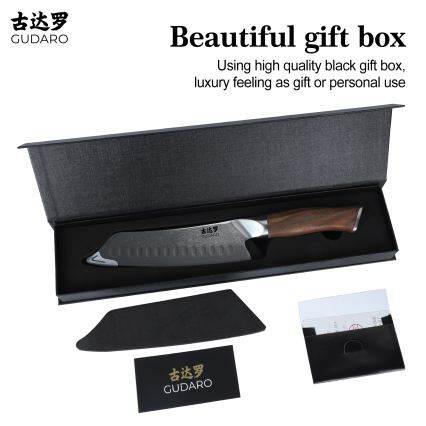 Gudaro - TAKUMI 7 Damascus Santoku Kitchen Knife, 67-layer steel, 17.5 cm blade, walnut handle