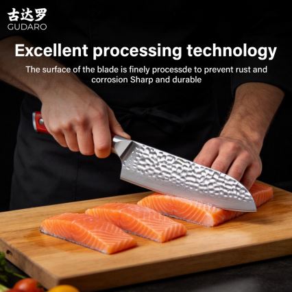 Gudaro - MIYABI 7 Damascus Santoku Kitchen Knife, 67-layer steel, length 17.5 cm