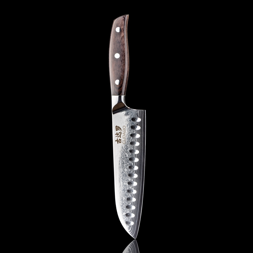 Gudaro - SHIRO 7 Damascus Santoku kitchen knife, 67-layer steel, length 17.5 cm