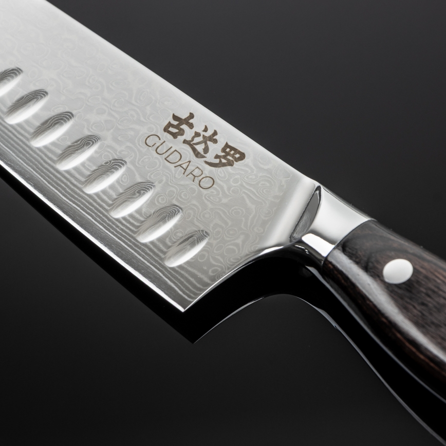 Gudaro - SHIRO 7 Damascus Santoku kitchen knife, 67-layer steel, length 17.5 cm