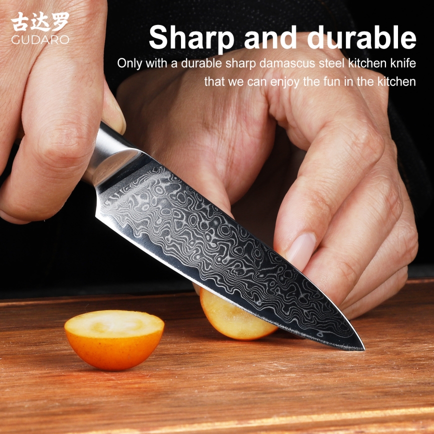 Gudaro - HIKARI 3.5 Damascus Kitchen Knife, 67-layer steel, length 9.5 cm