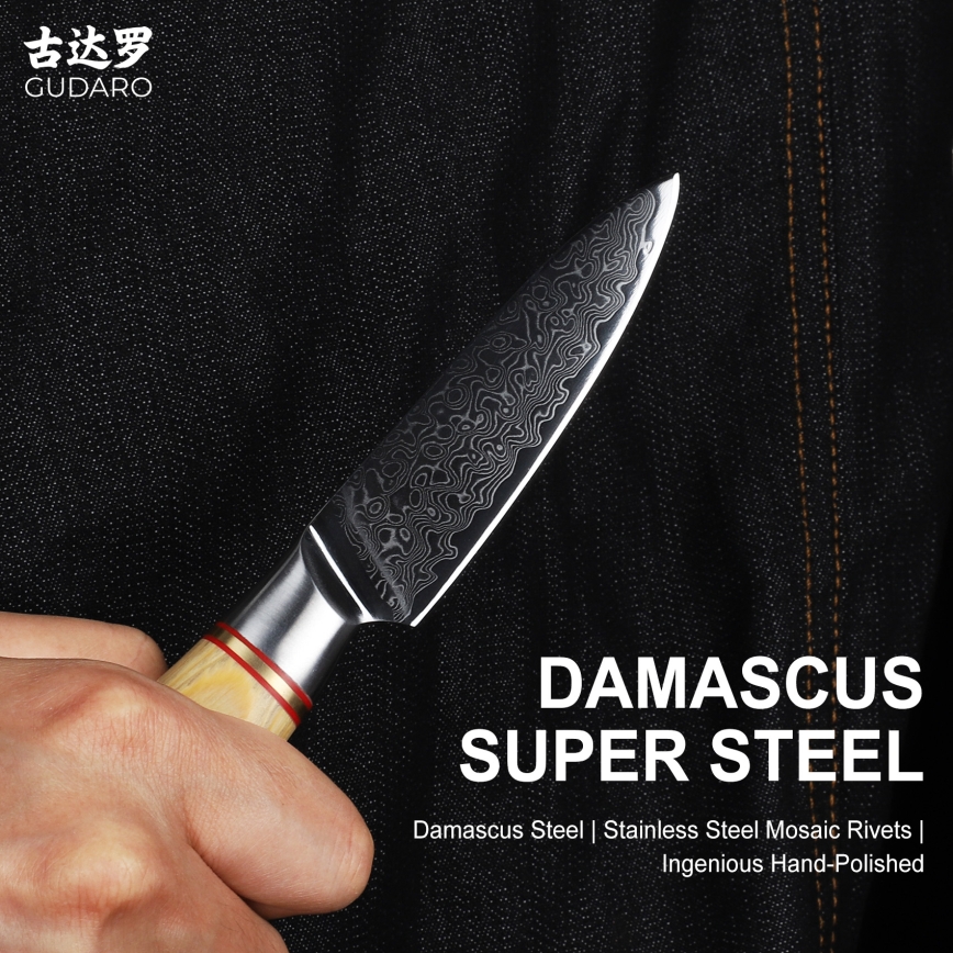 Gudaro - HIKARI 3.5 Damascus Kitchen Knife, 67-layer steel, length 9.5 cm