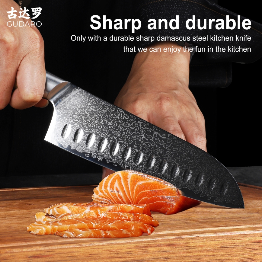 Gudaro - Damascus Santoku Kitchen Knife HIKARI 7, 67-layer steel, length 17.5 cm