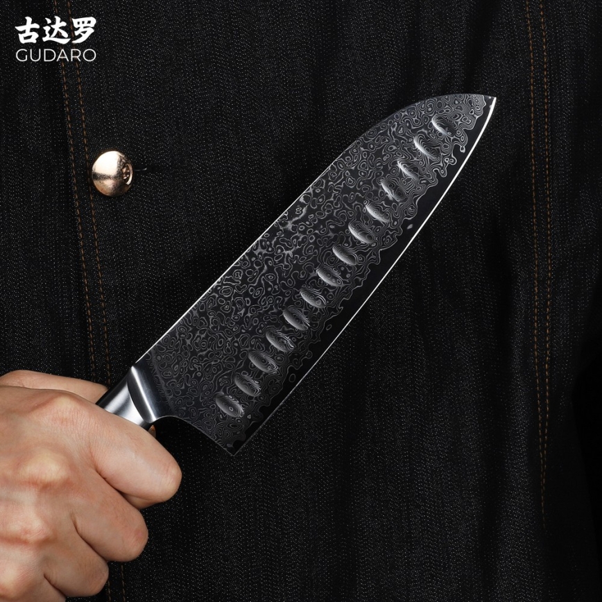 Gudaro - Damascus Santoku Kitchen Knife HIKARI 7, 67-layer steel, length 17.5 cm