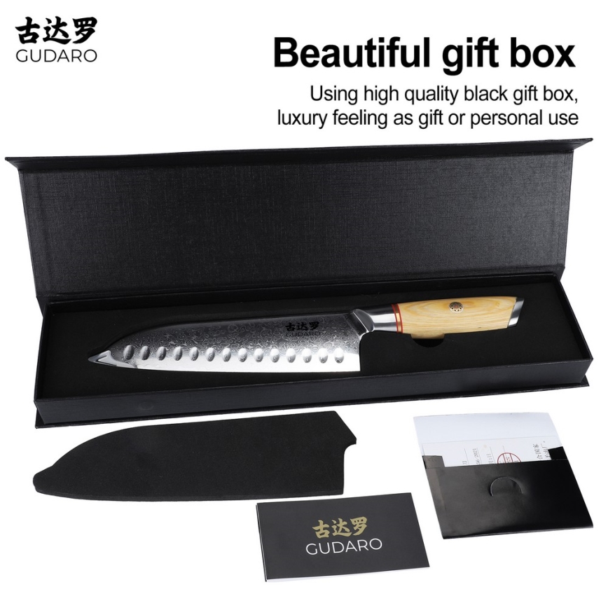 Gudaro - Damascus Santoku Kitchen Knife HIKARI 7, 67-layer steel, length 17.5 cm