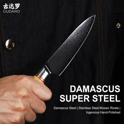Gudaro - HIKARI 5 Damascus All-Purpose Kitchen Knife, 67-layer steel, length 12.5 cm