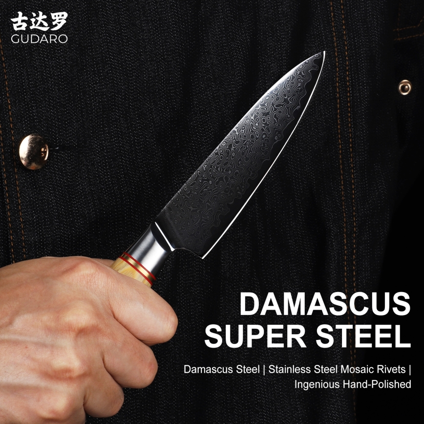 Gudaro - HIKARI 5 Damascus All-Purpose Kitchen Knife, 67-layer steel, length 12.5 cm