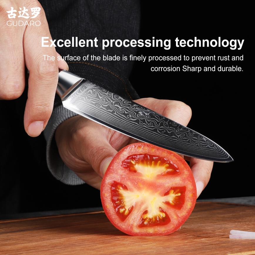 Gudaro - KENSHO 5 Damascus all-purpose kitchen knife, 67-layer steel, length 12.5 cm