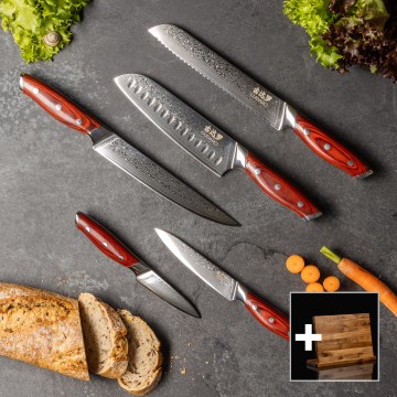 Gudaro - KENSHO 5-Piece Damascus Kitchen Knife Set with Magnetic Knife Holder