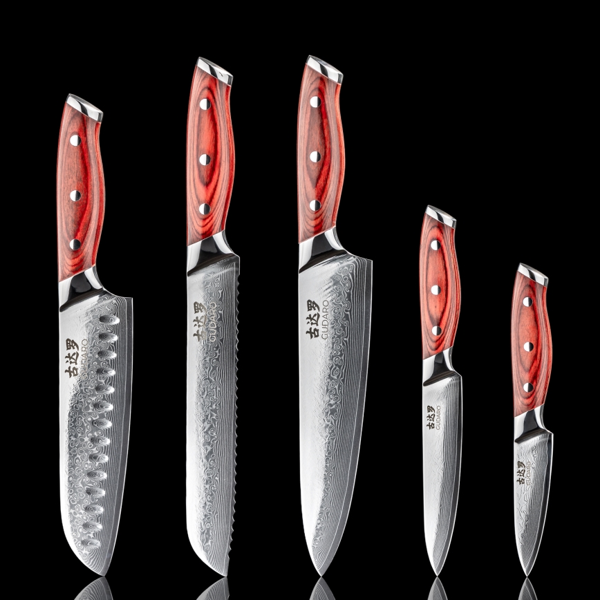Gudaro - KENSHO 5-Piece Damascus Kitchen Knife Set with Magnetic Knife Holder
