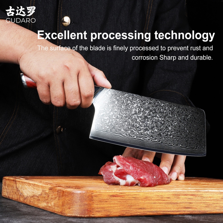 Gudaro - KENSHO 6.5 Damascus Kitchen Cleaver, 67-layer steel, length 16.2 cm