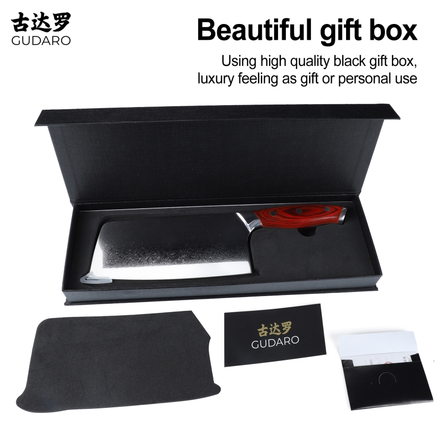 Gudaro - KENSHO 6.5 Damascus Kitchen Cleaver, 67-layer steel, length 16.2 cm