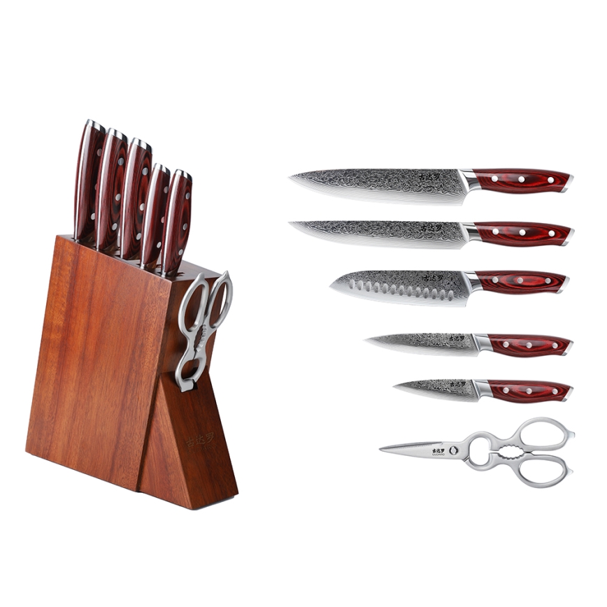 Gudaro - KENSHO 7-piece kitchen knife set with acacia wood block