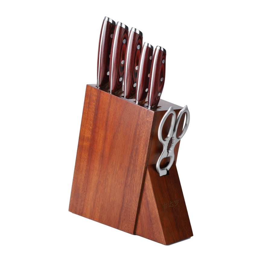 Gudaro - KENSHO 7-piece kitchen knife set with acacia wood block