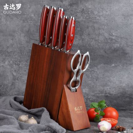 Gudaro - KENSHO 7-piece kitchen knife set with acacia wood block