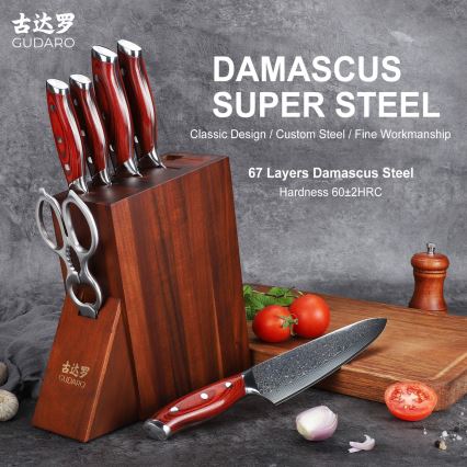 Gudaro - KENSHO 7-piece kitchen knife set with acacia wood block