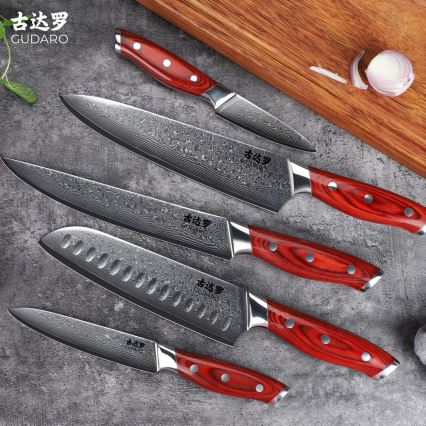 Gudaro - KENSHO 7-piece kitchen knife set with acacia wood block