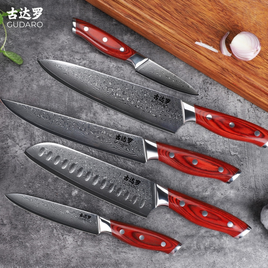Gudaro - KENSHO 7-piece kitchen knife set with acacia wood block