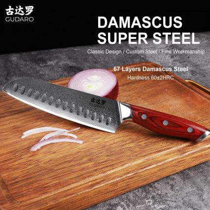 Gudaro - Damascus Santoku kitchen knife KENSHO 7, 67-layer steel, length 17.5 cm