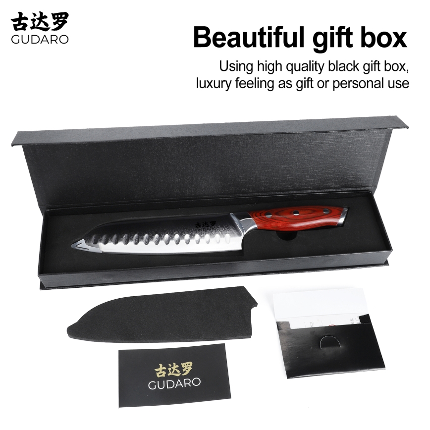 Gudaro - Damascus Santoku kitchen knife KENSHO 7, 67-layer steel, length 17.5 cm