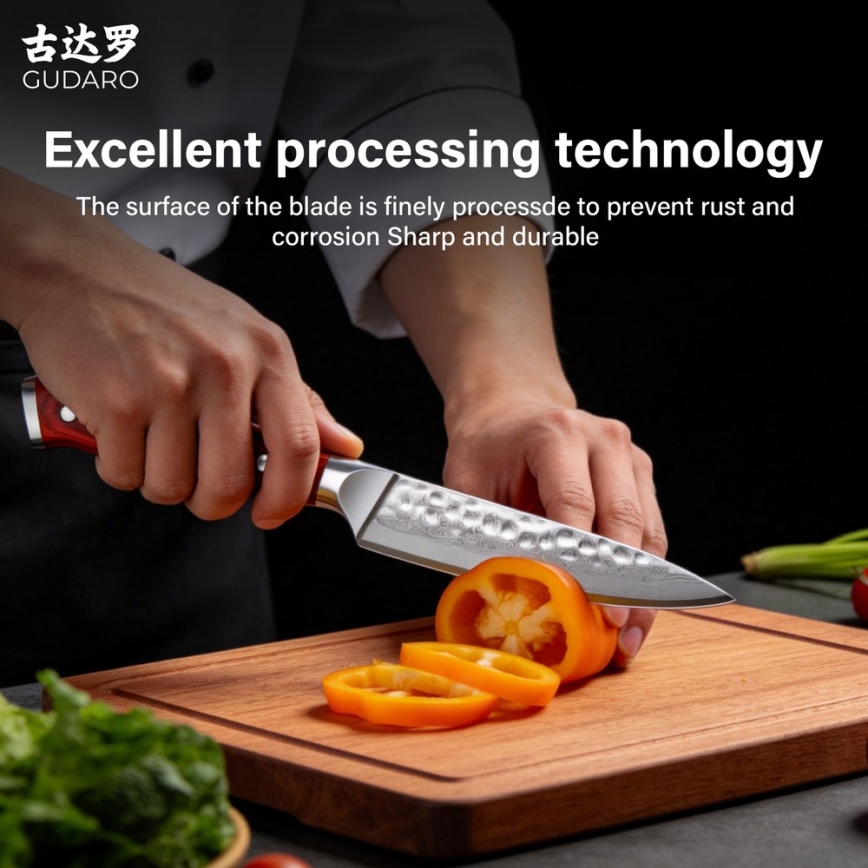 Gudaro - MIYABI 5 Damascus all-purpose kitchen knife, 67-layer steel, length 12.5 cm
