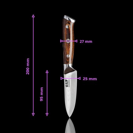 Gudaro - SET 1x Damascus chef's knife FENG 8, 67-layer steel, blade length 20 cm + 1x Damascus Santoku kitchen knife FENG 7.5, 67-layer steel, blade length 18 cm + 1x FREE Damascus kitchen knife FENG 3.5, 67-layer steel, blade length 9.5 cm