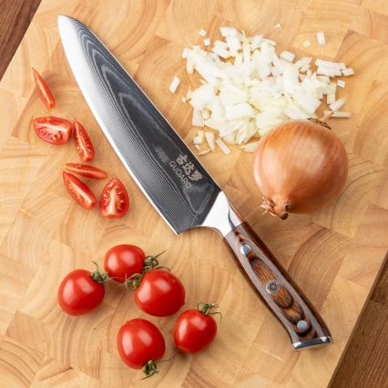 Gudaro - SET: 1x FENG Damascus 8, 67-layer steel, length 20 cm + 1x FENG Damascus Santoku 7.5, 67-layer steel, length 18 cm + 1x FREE FENG Damascus paring knife 3.5, 67-layer steel, length 9.5 cm