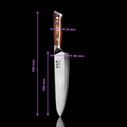 Gudaro - SET: 1x FENG Damascus 8, 67-layer steel, length 20 cm + 1x FENG Damascus Santoku 7.5, 67-layer steel, length 18 cm + 1x FREE FENG Damascus paring knife 3.5, 67-layer steel, length 9.5 cm