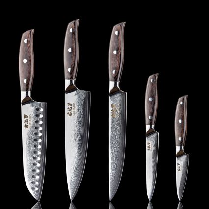 Gudaro - Set of 5 SHIRO Damascus Kitchen Knives + Magnetic Knife Holder
