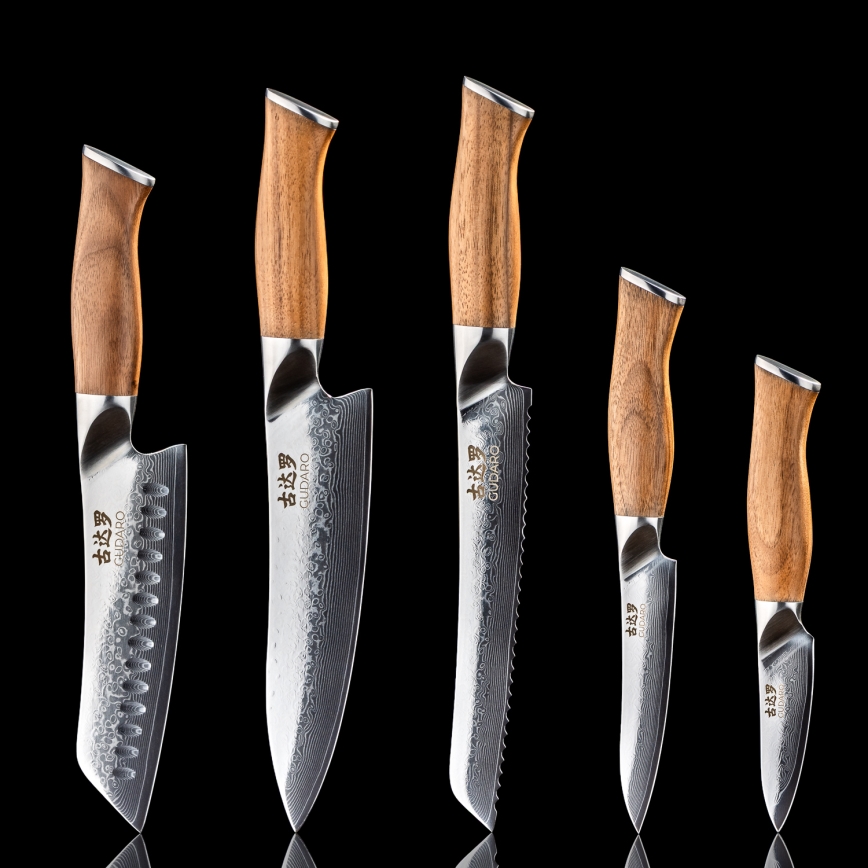 Gudaro - TAKUMI 5-piece Damascus kitchen knife set + magnetic holder