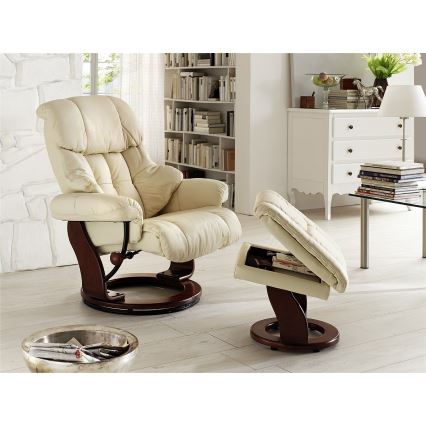 HABI Adjustable Recliner Chair, Cream/Walnut