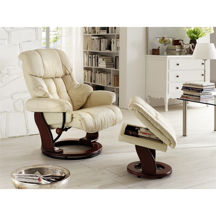 HABI Adjustable Recliner Chair, Cream/Walnut