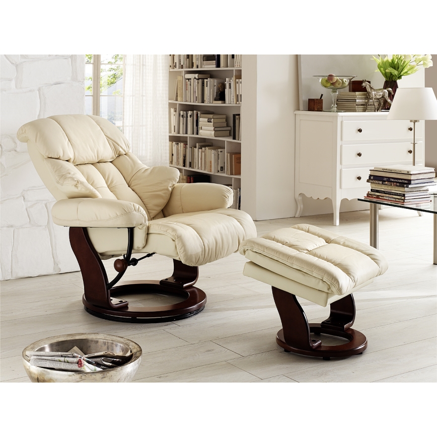 HABI Reclining Armchair, Cream/Walnut