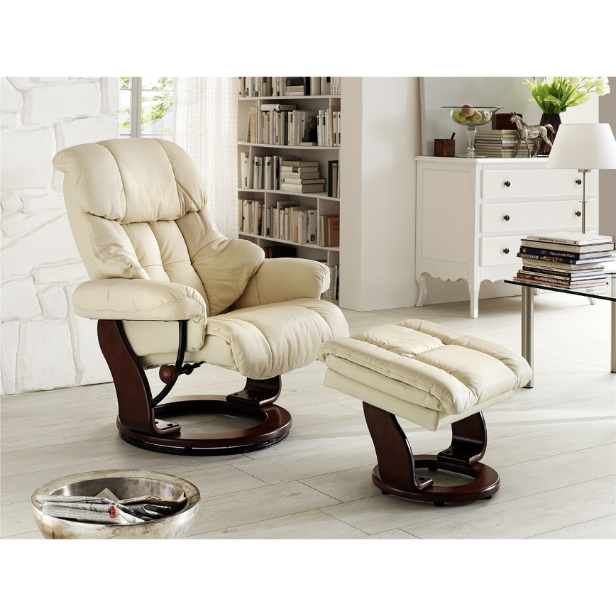 HABI Reclining Armchair, Cream/Walnut
