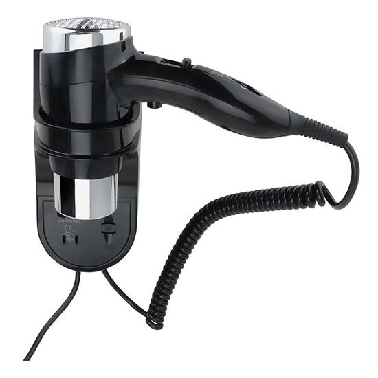 Hairdryer with holder, 11 x 24 cm, silver/black