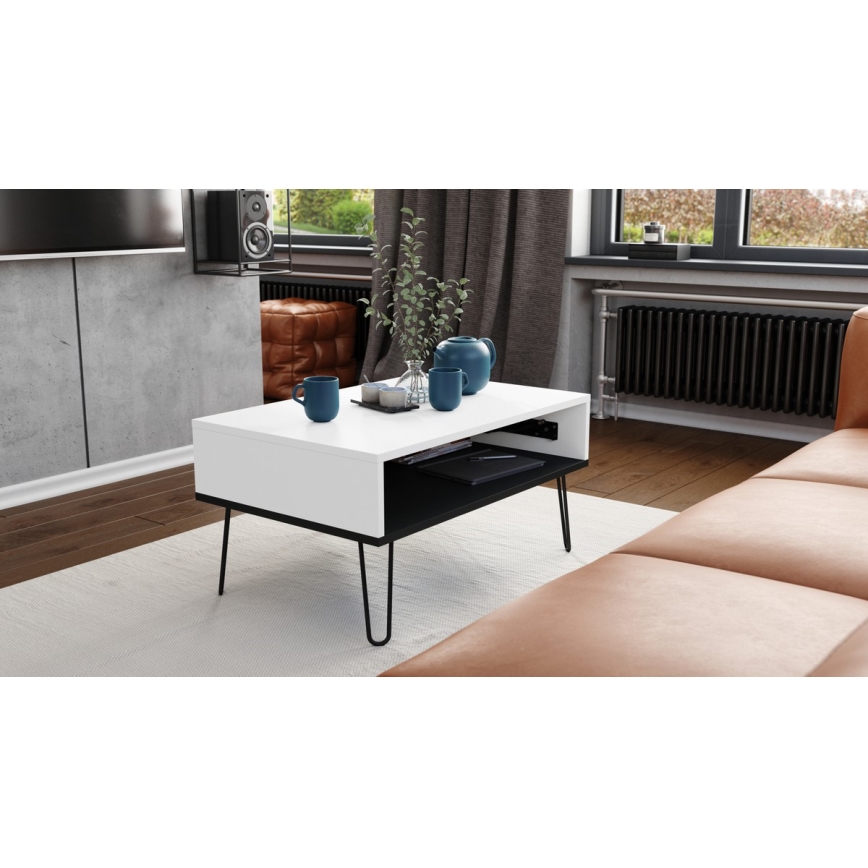 HALIJA lift-top coffee table with lower shelf, white/black