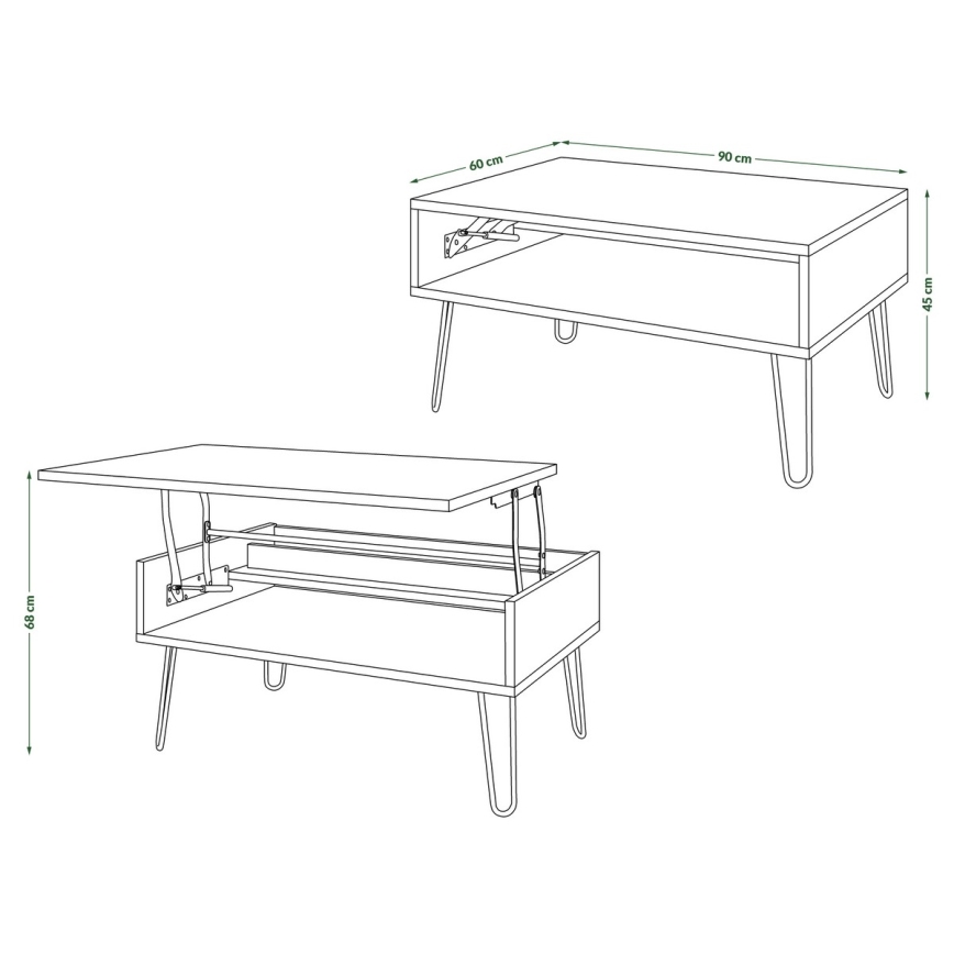 HALIJA lift-top coffee table with lower shelf, white/black