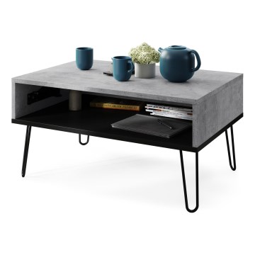 HALIJA Lift-Top Coffee Table with Shelf, Concrete Gray/Black