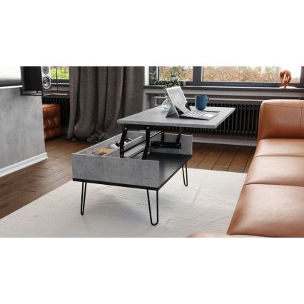 HALIJA Lift-Top Coffee Table with Shelf, Concrete Grey/Black
