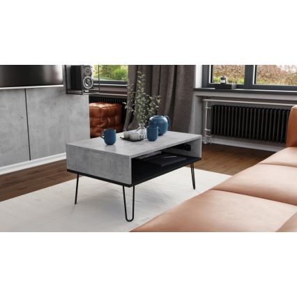 HALIJA Lift-Top Coffee Table with Shelf, Concrete Grey/Black